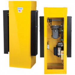 Linear SG-D 211YS 16' to 25' 1/2 HP 24VDC and 115VAC Security Industrial Barrier Gate Operator Yellow with Counter Balanced Wishbone Arm. Battery Backup Solar Ready.
