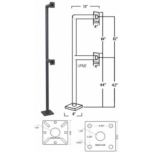 Pach & Co UPM2 Auto/Truck Universal Pedestal Mount 44"H/.84"H with 8"X8" Mount Base
